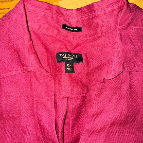 Talbots Petites maroon‎ Linen Button Down Shirt Collared Long Sleeve 12P resort - Picture 4 of 5
